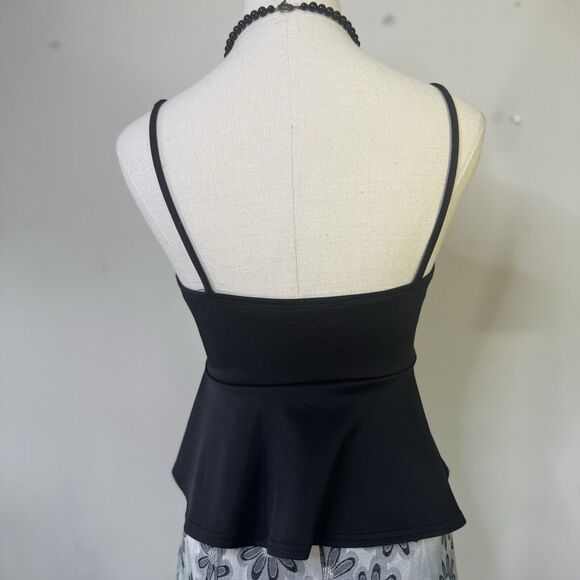 Vtg BEBE 2B Black Peplum Crop Cami Tank Made in USA Fairy Flare Indie Goth Y2K S - Picture 5 of 6